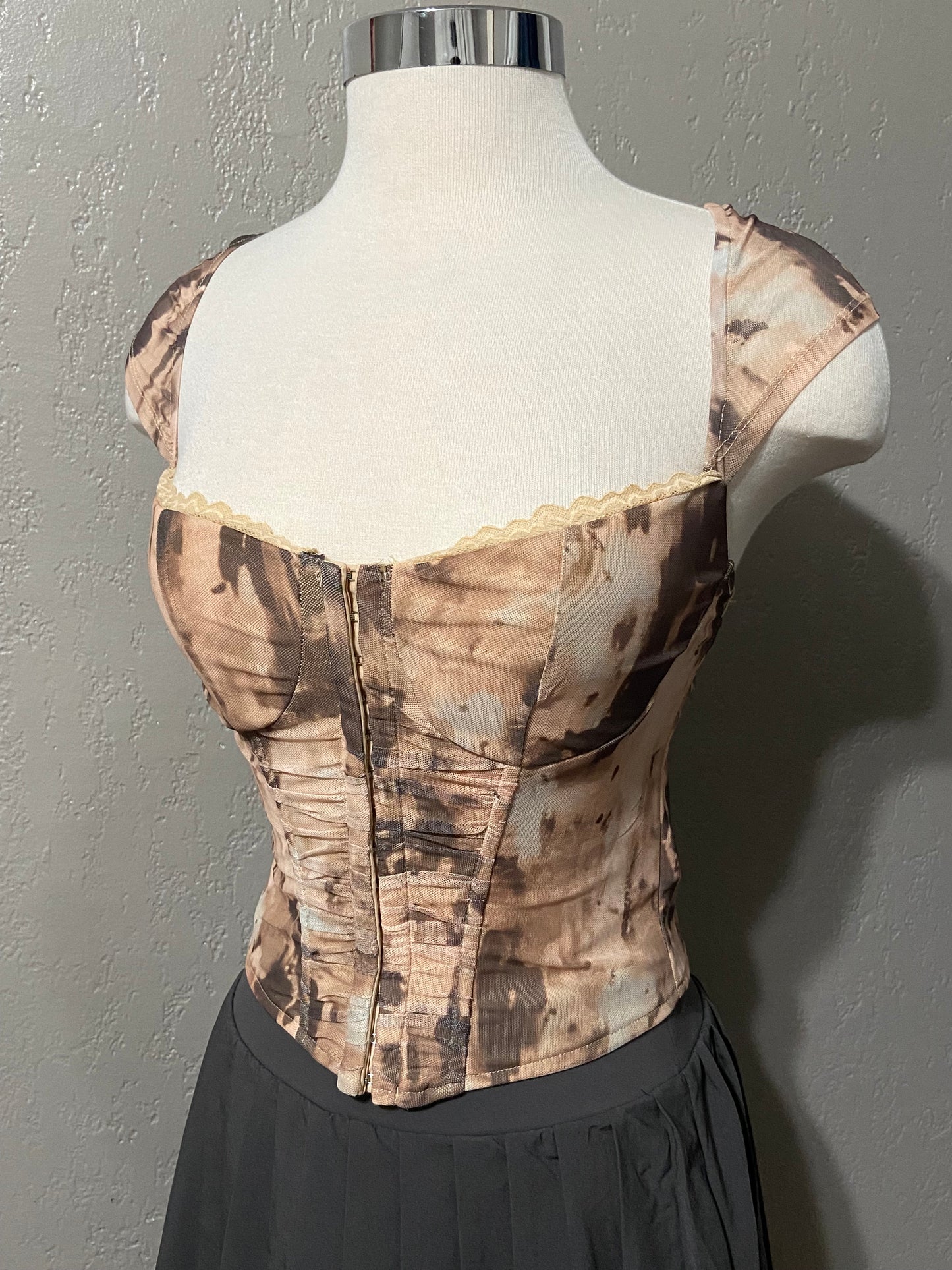 Tan Mesh Corset Tank