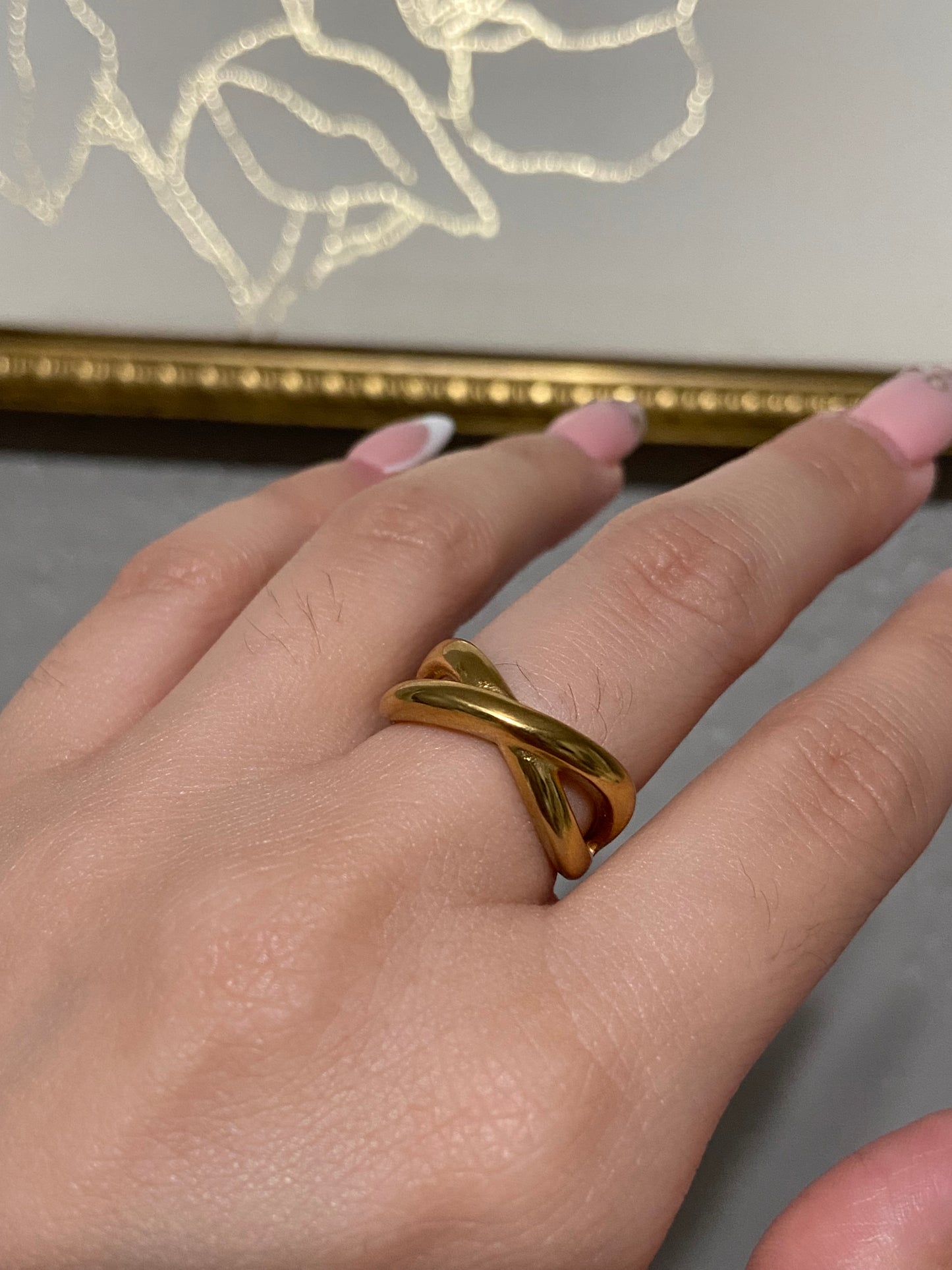 Criss Cross Stainless Steel Gold Ring