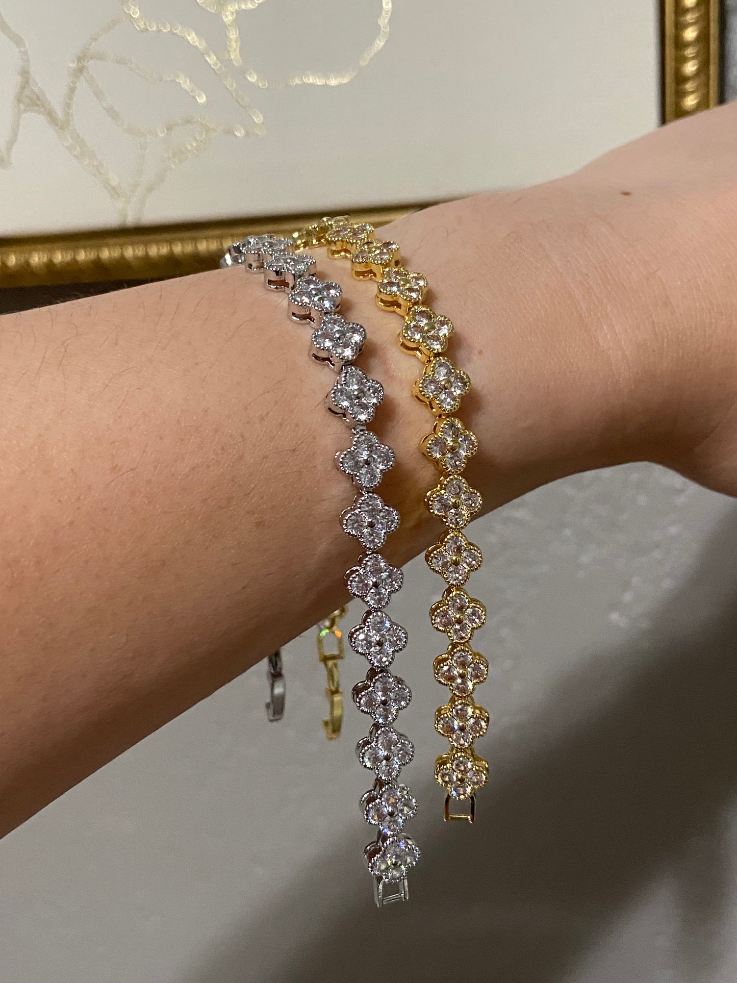 Flower CZ Stainless Steel Tennis Bracelet