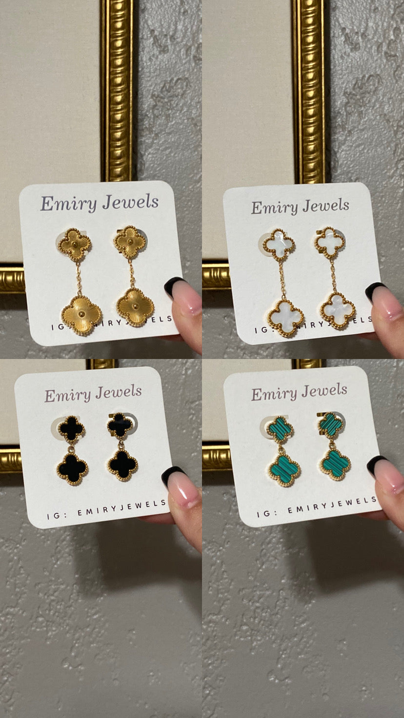 Double Clovers Stainless Steel Drop Gold Earrings