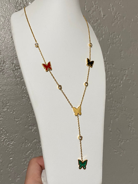 Gold Colorful Butterflies Stainless Steel Necklace