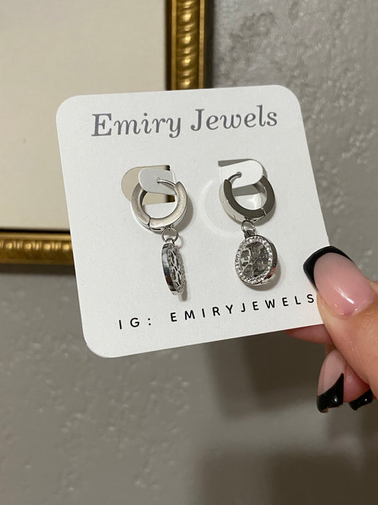 Tory B CZ Stainless Steel Silver Huggie Earrings