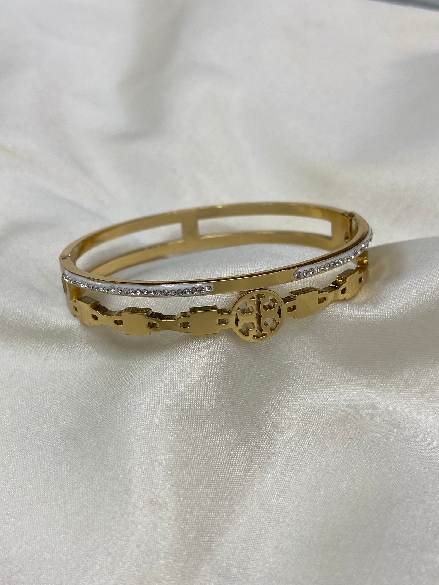 Tory B CZ Stainless Steel Gold Bangle