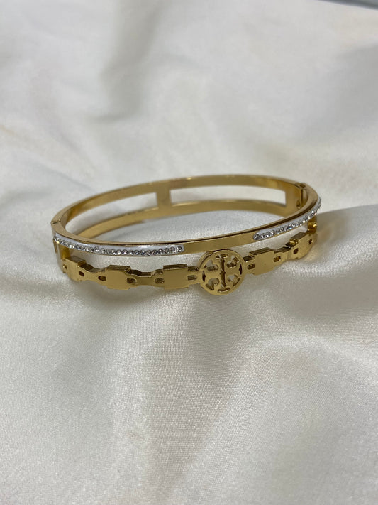 Tory B CZ Stainless Steel Gold Bangle