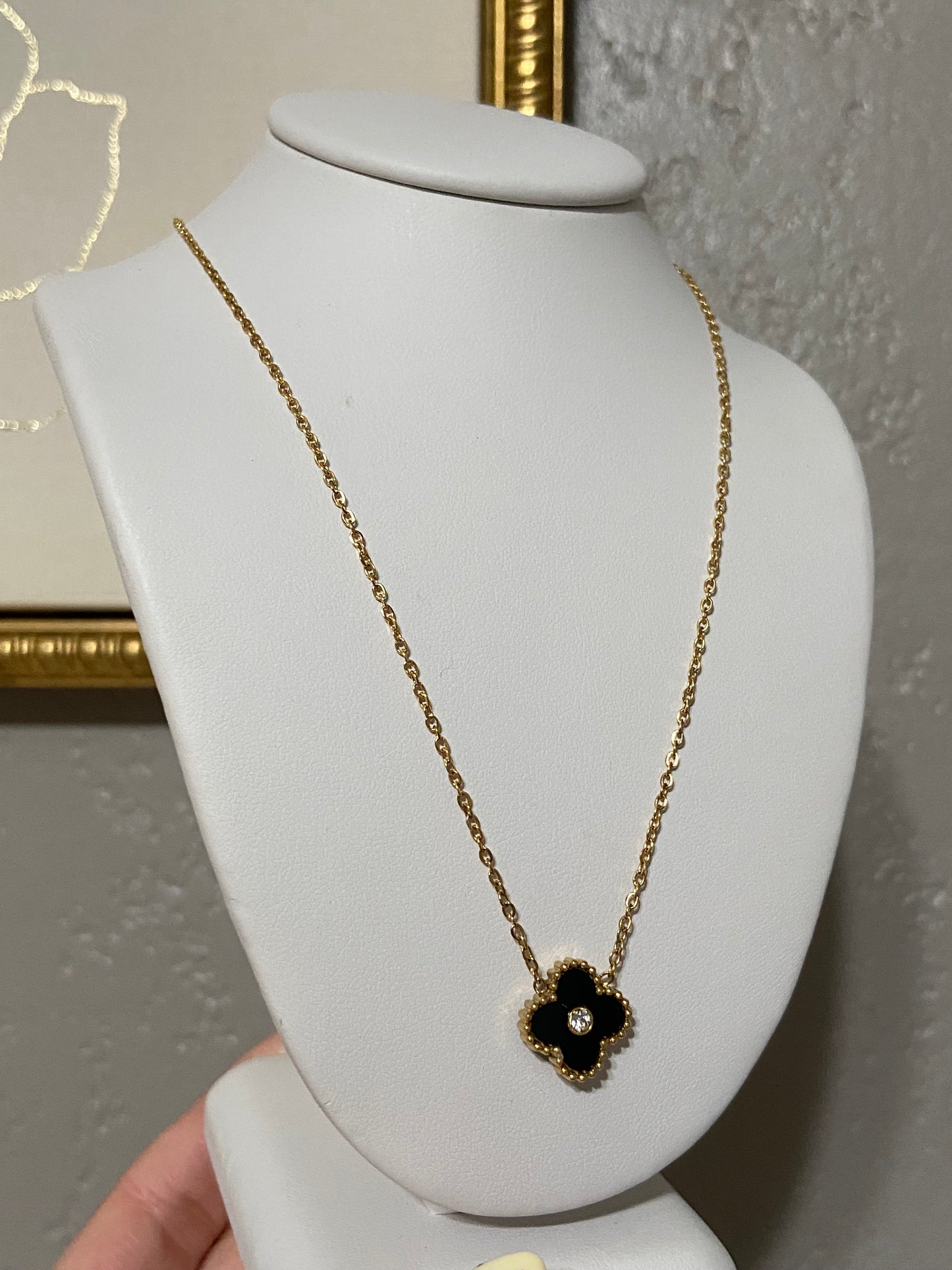 Clover CZ Stainless Steel Gold Necklace