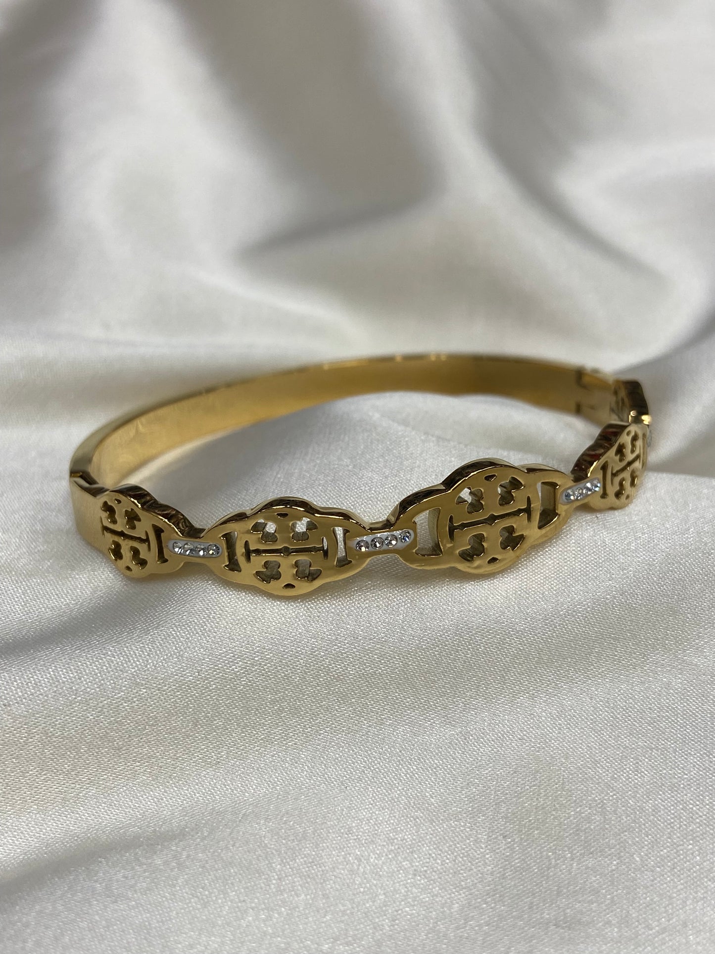Tory B CZ Stainless Steel Gold Bangle
