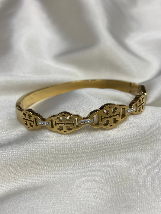 Tory B CZ Stainless Steel Gold Bangle