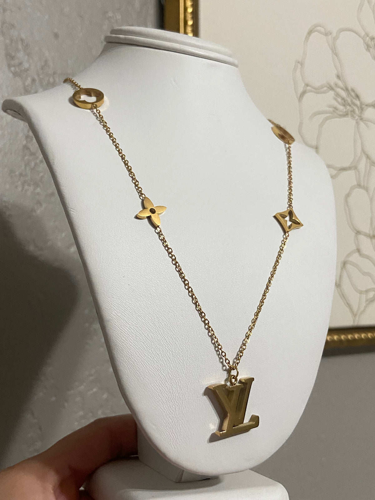 Gold LV Stainless Steel Necklace