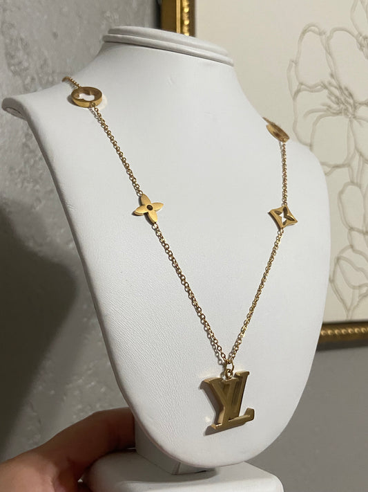 Gold LV Stainless Steel Necklace