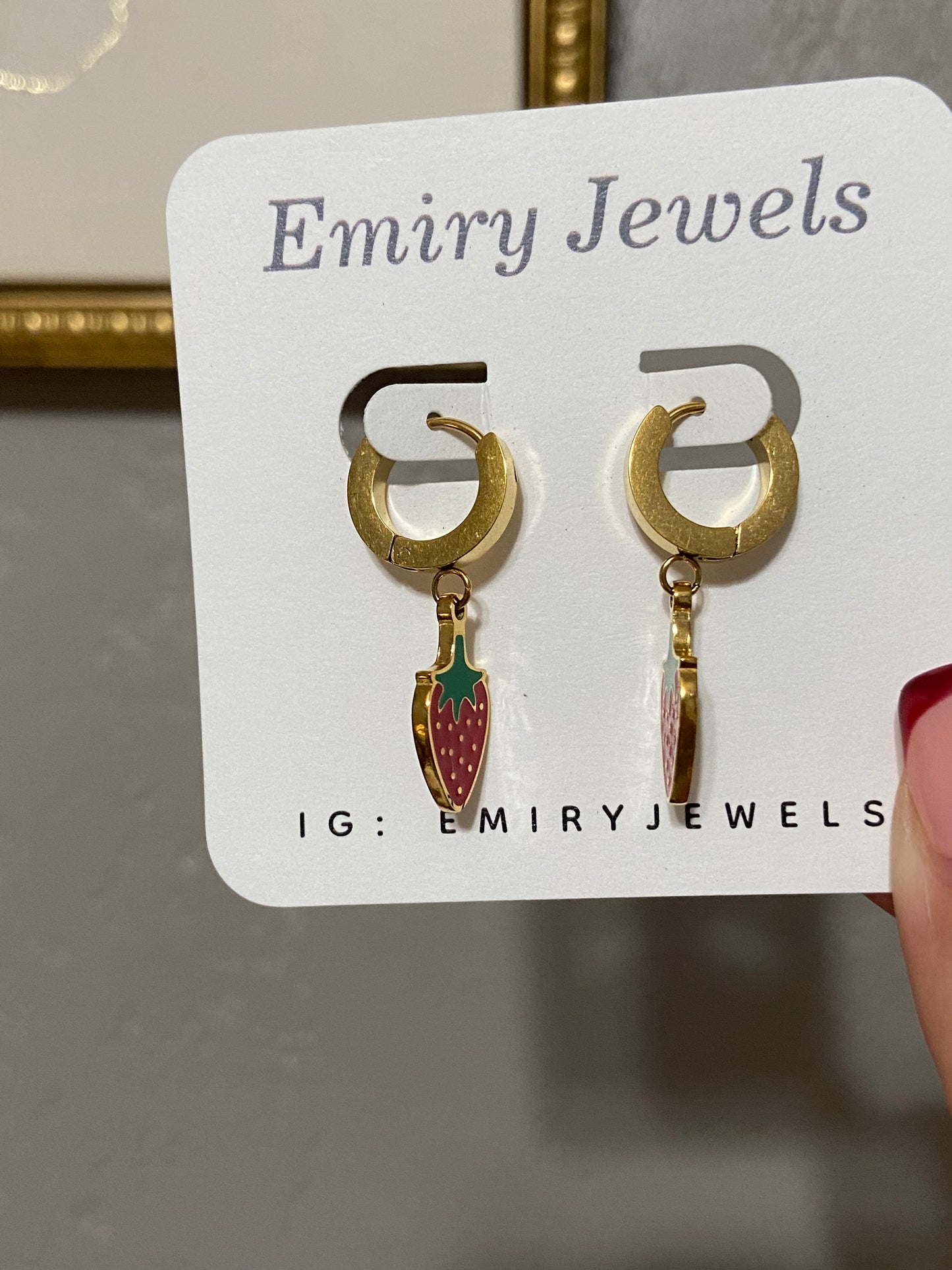 Strawberry Stainless Steel Gold Huggie Earrings
