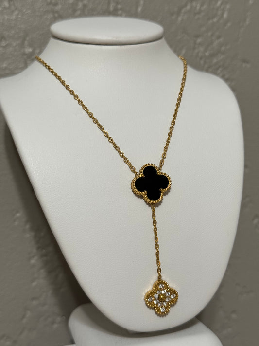 Black & Gold Clovers Stainless Steel Necklace