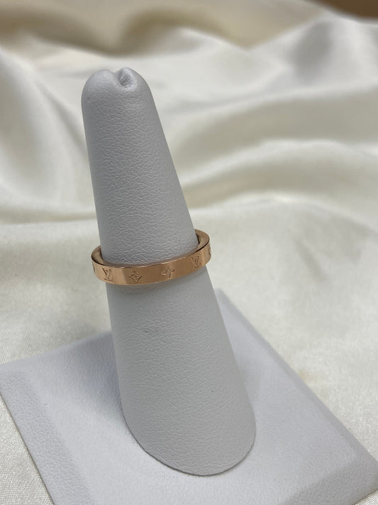 LV Monogram Thin Stainless Steel Rose Gold Ring