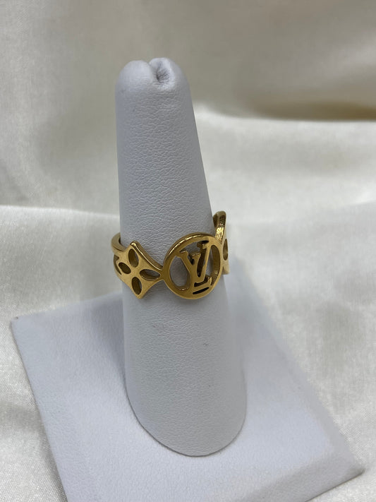 Gold Adjustable LV Stainless Steel Ring
