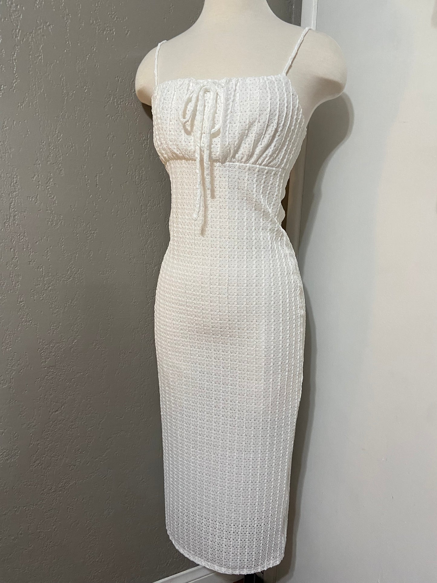 White Crotchet Midi Dress