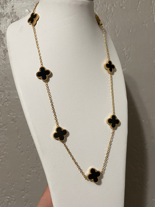 V C A Black Clovers Stainless Steel Gold Necklace