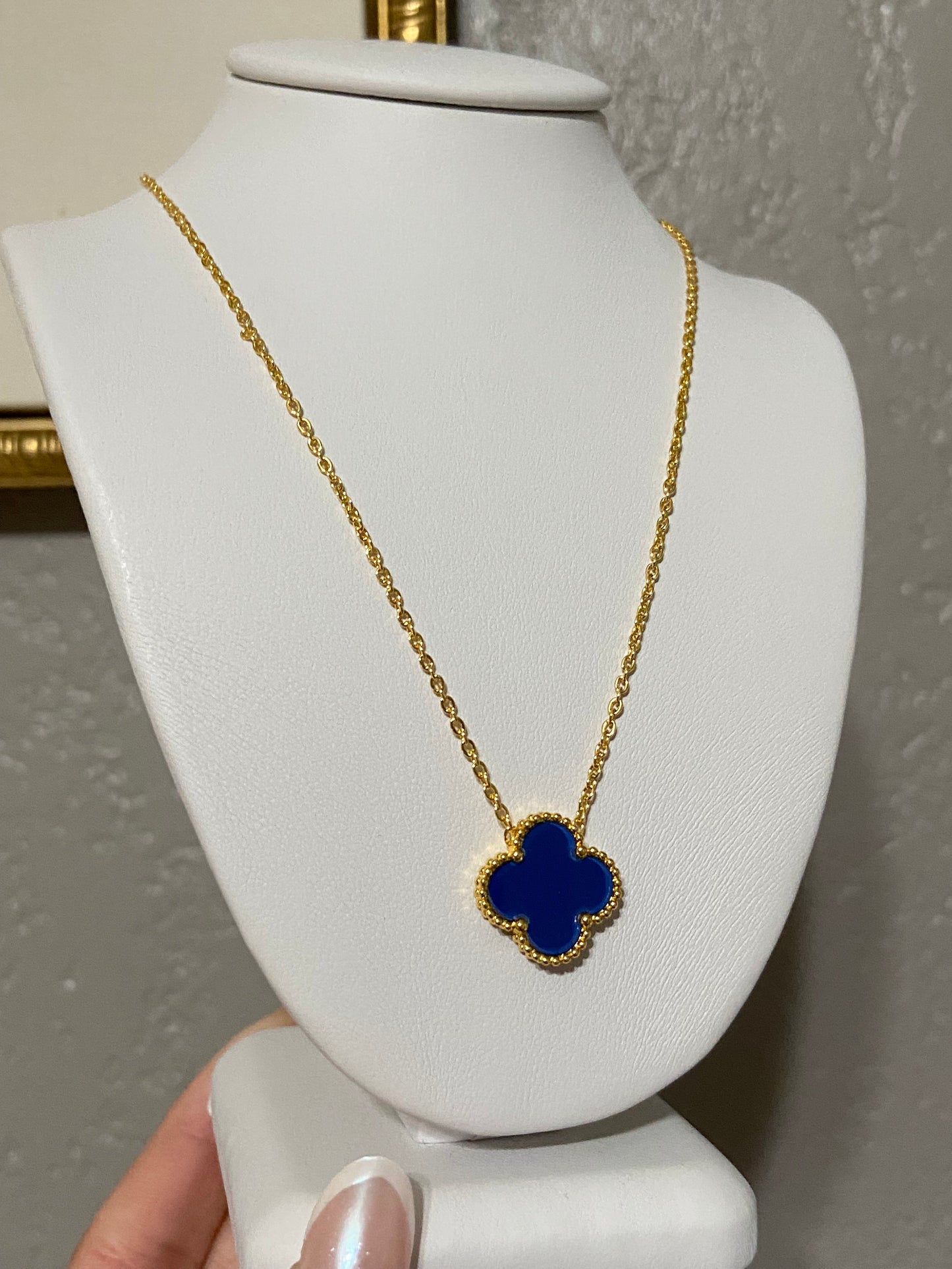 Navy Blue Clover Stainless Steel Gold Necklace