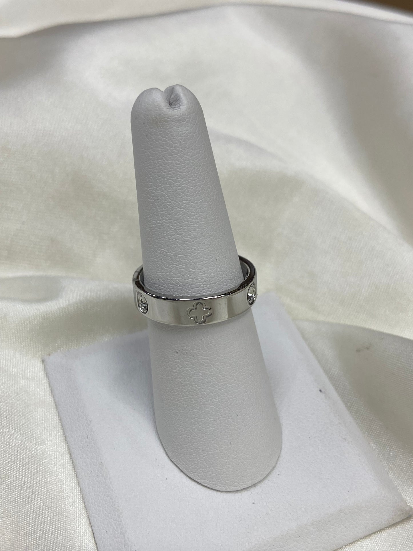 Silver Clover CZ Stainless Steel Ring