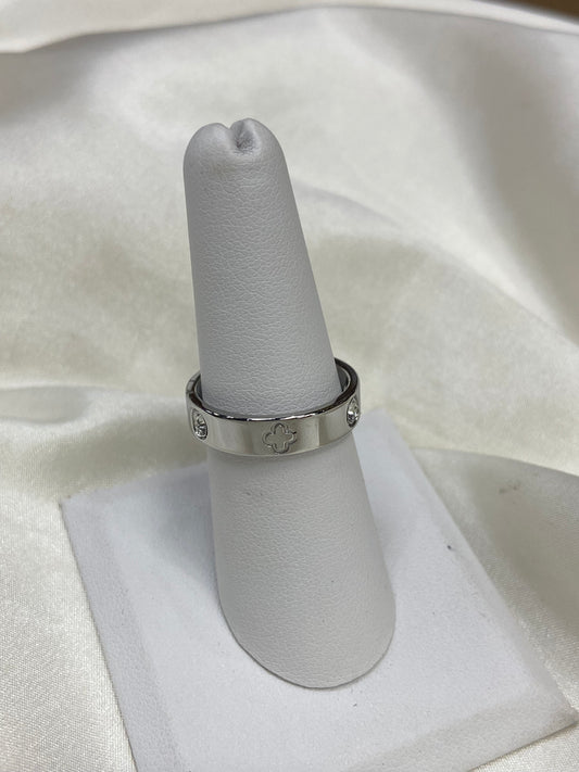 Silver Clover CZ Stainless Steel Ring