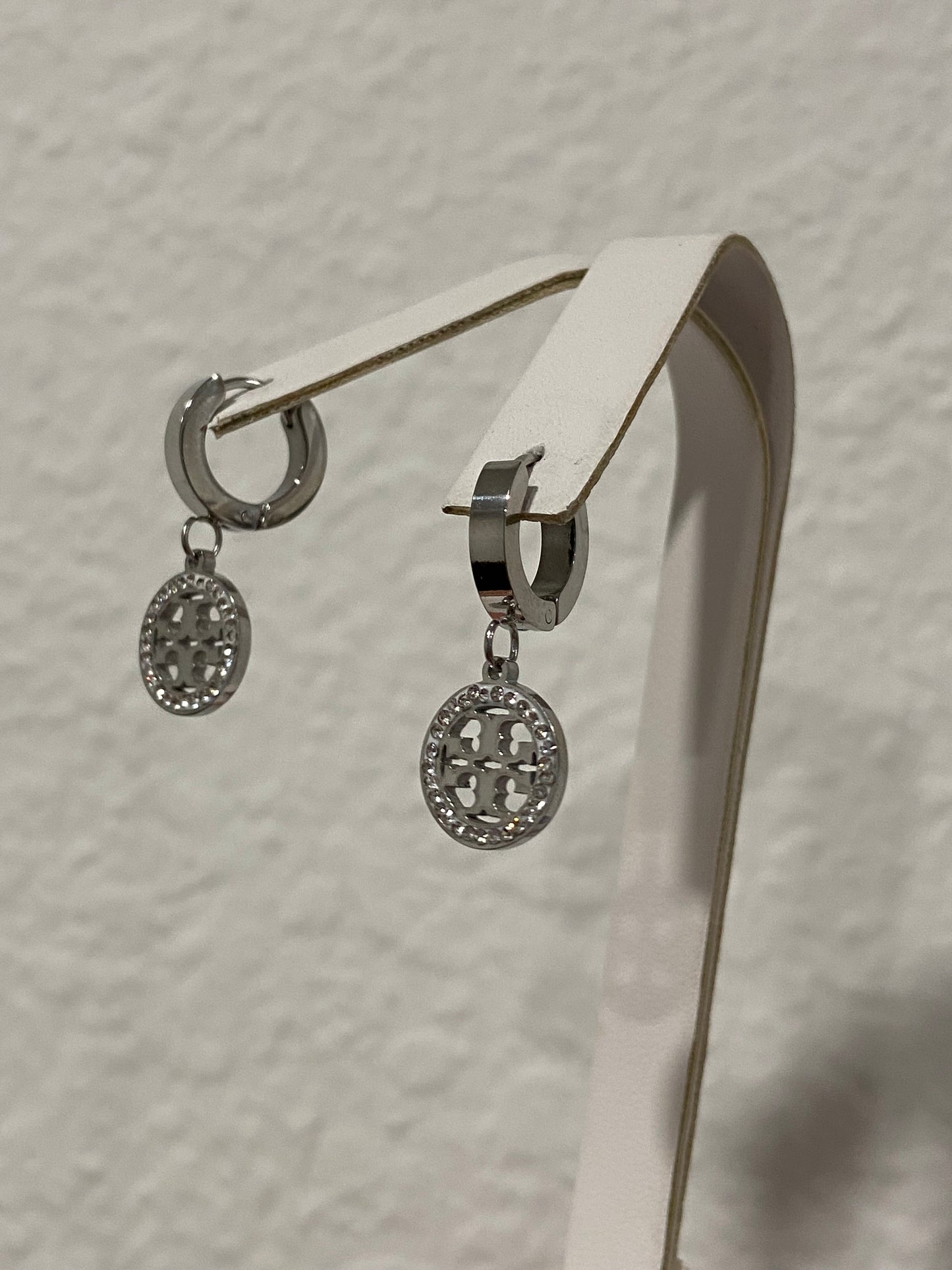 Tory B CZ Stainless Steel Silver Huggie Earrings