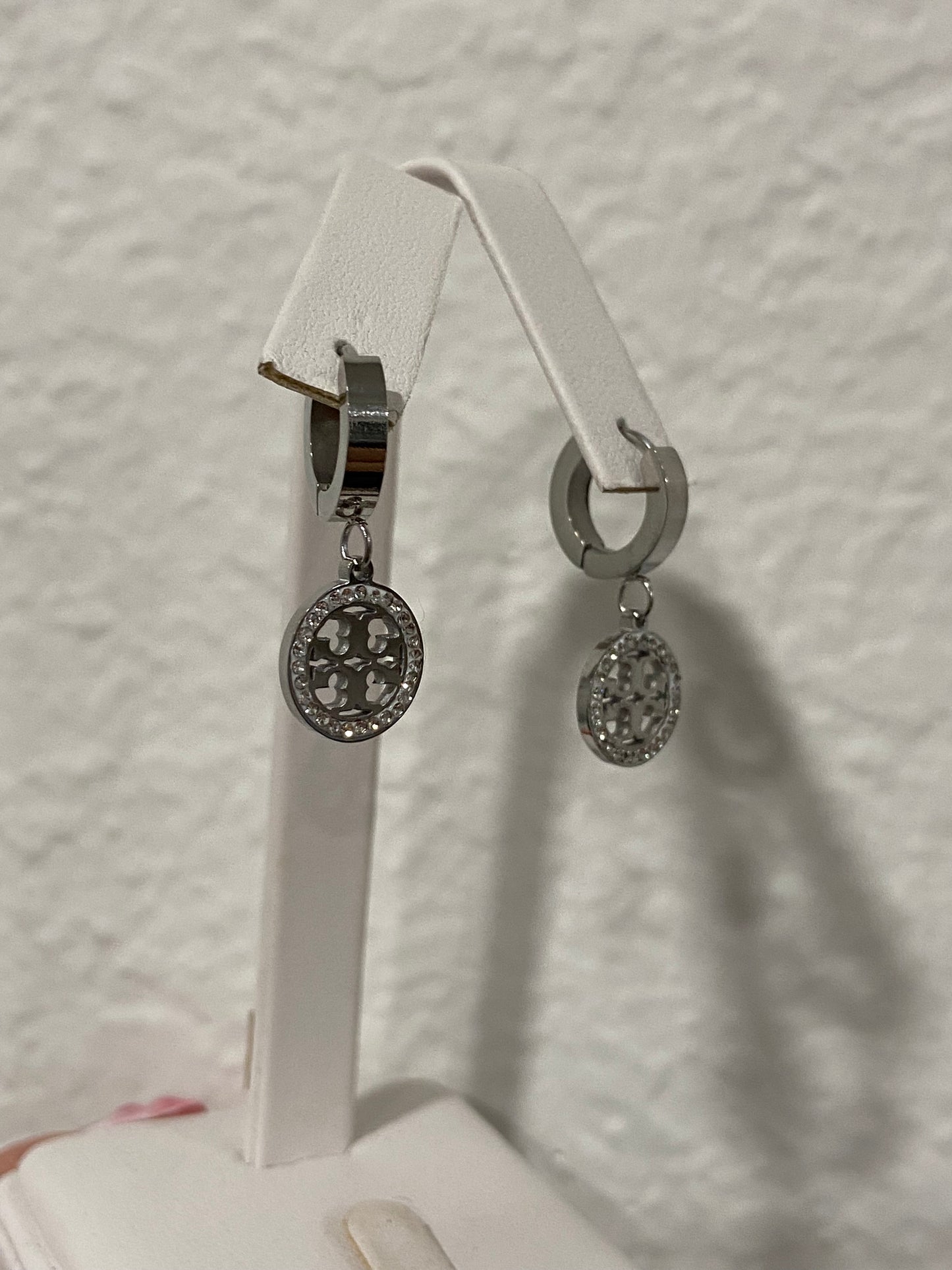 Tory B CZ Stainless Steel Silver Huggie Earrings