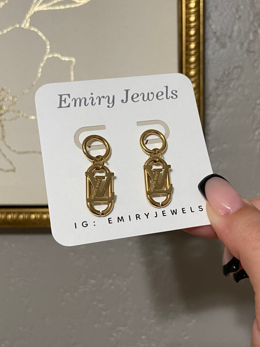 LV Stainless Steel Gold Oval Drop Earrings