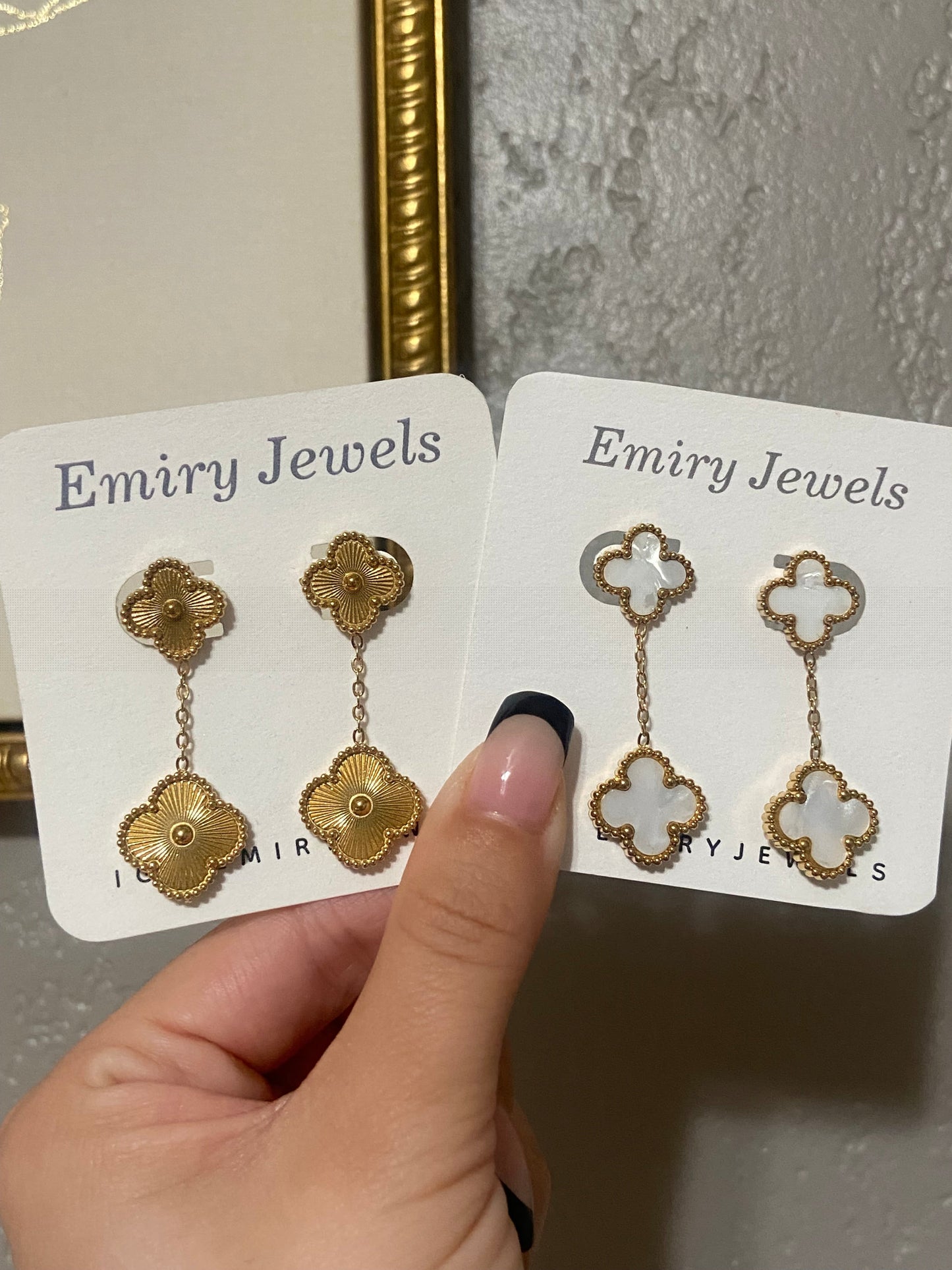 Double Clovers Stainless Steel Drop Gold Earrings