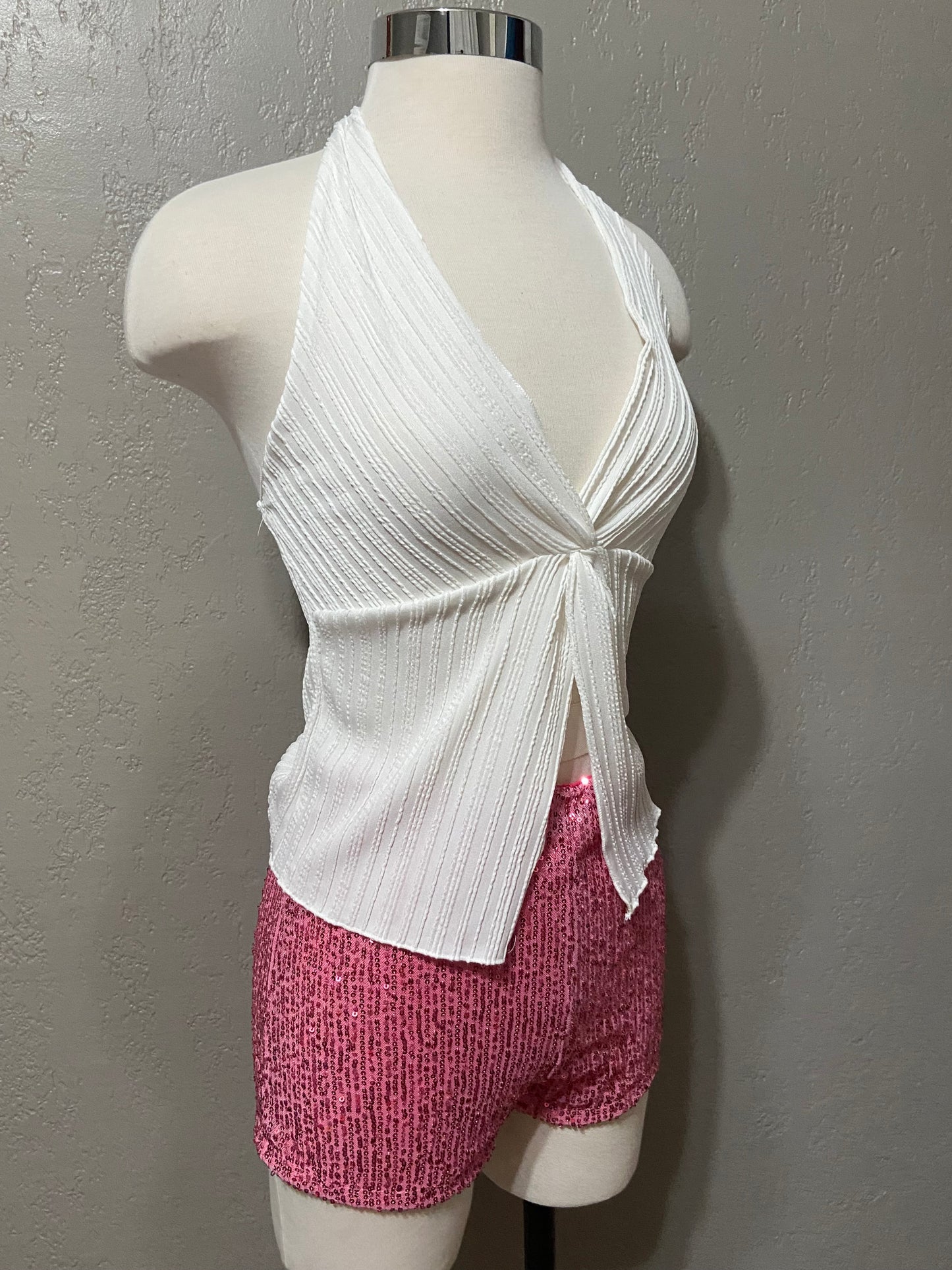 White Halter Tie Top