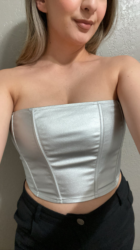 LAST CHANCE - Silver Metallic Corset Tube Top