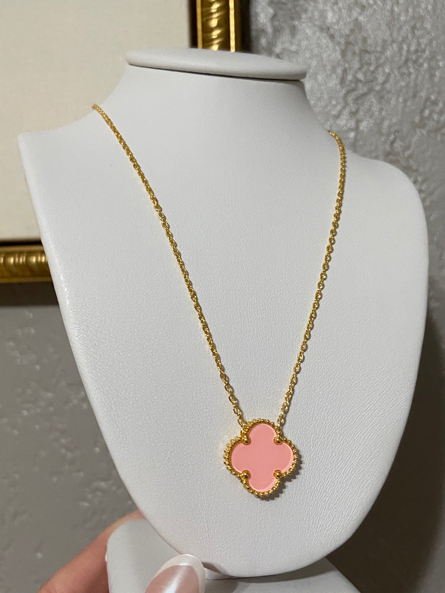 Pink Clover Stainless Steel Gold Necklace