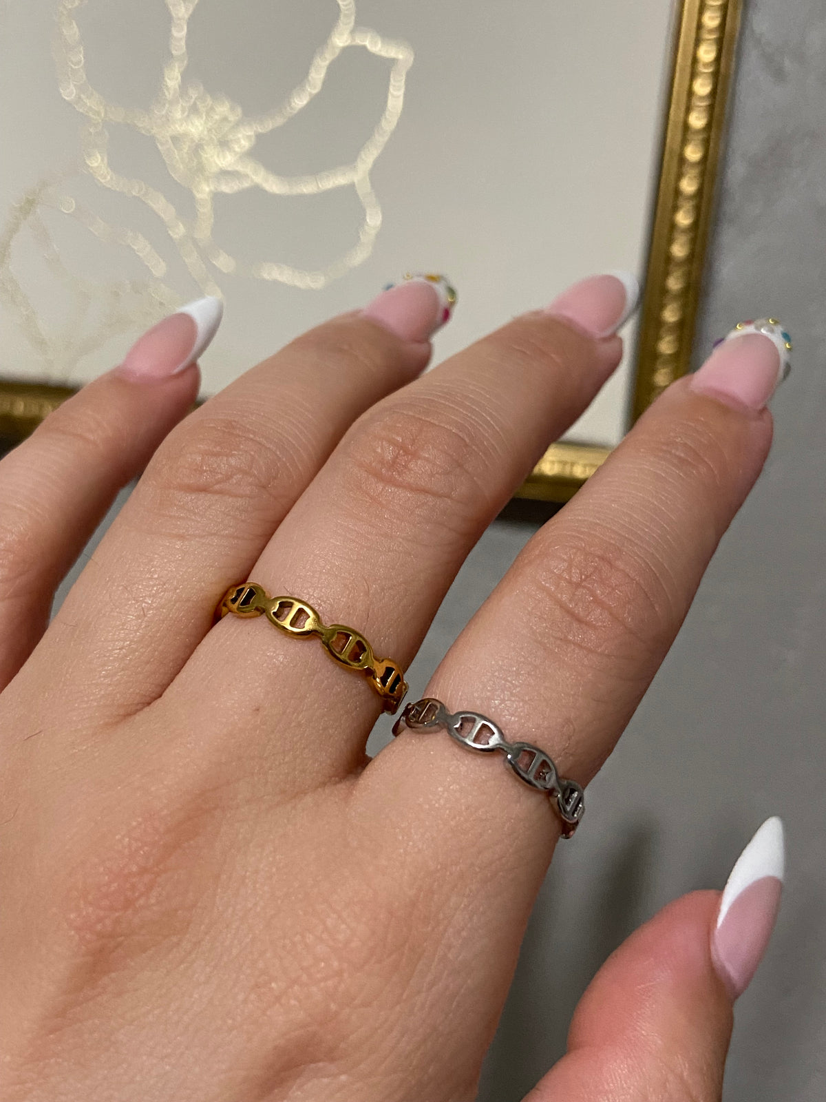 C D Thin Stainless Steel Gold Ring