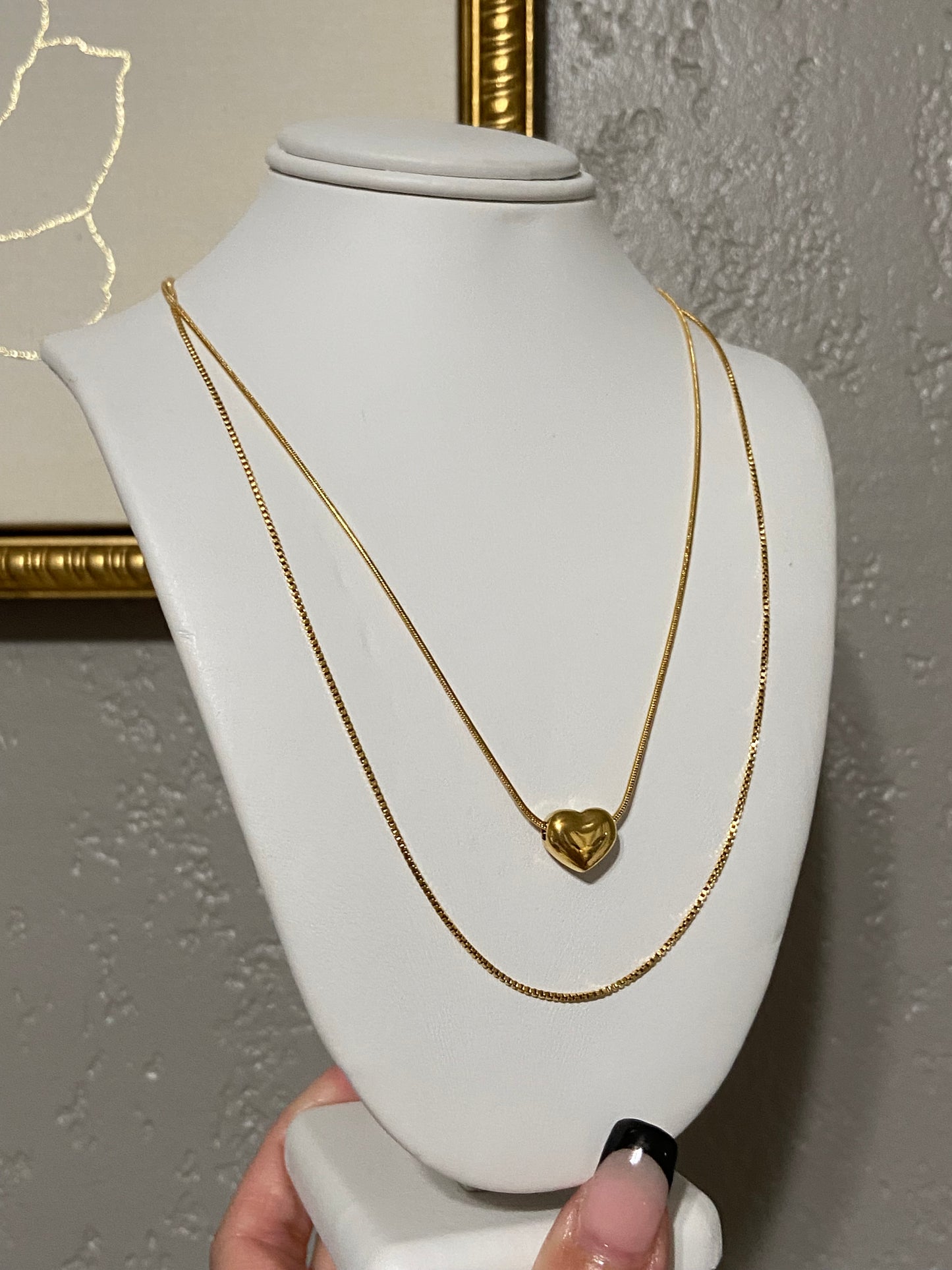 Layered Heart Stainless Steel Gold Necklace