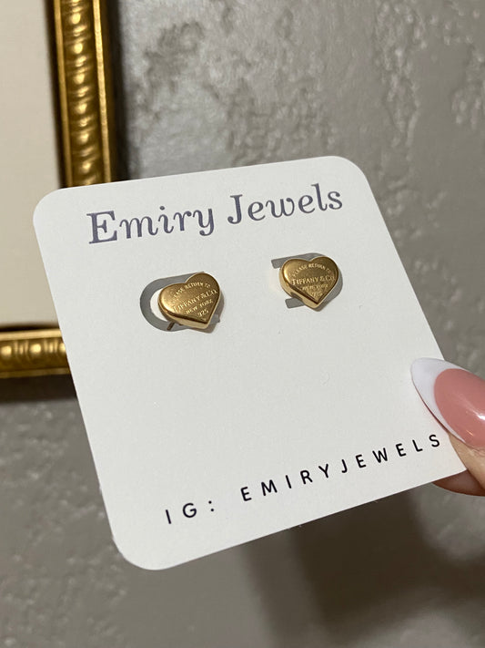 Tiff & Co Stainless Steel Gold Heart Earrings
