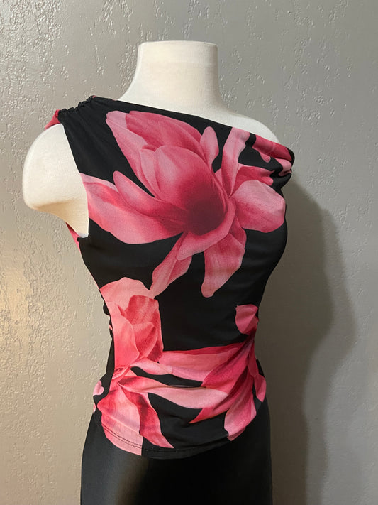 Floral Asymmetrical Mesh Top
