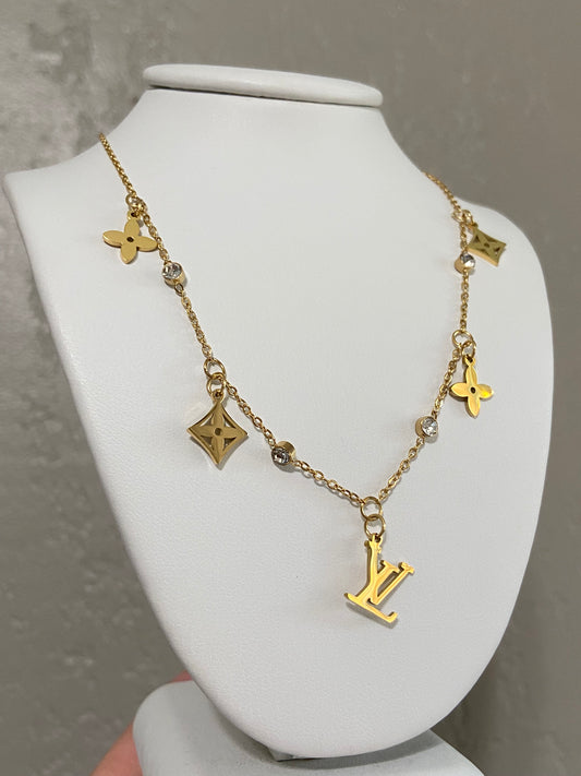 L V Monogram Stainless Steel Gold Necklace