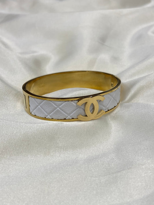 CC White Quilted Stainless Steel Gold Bangle
