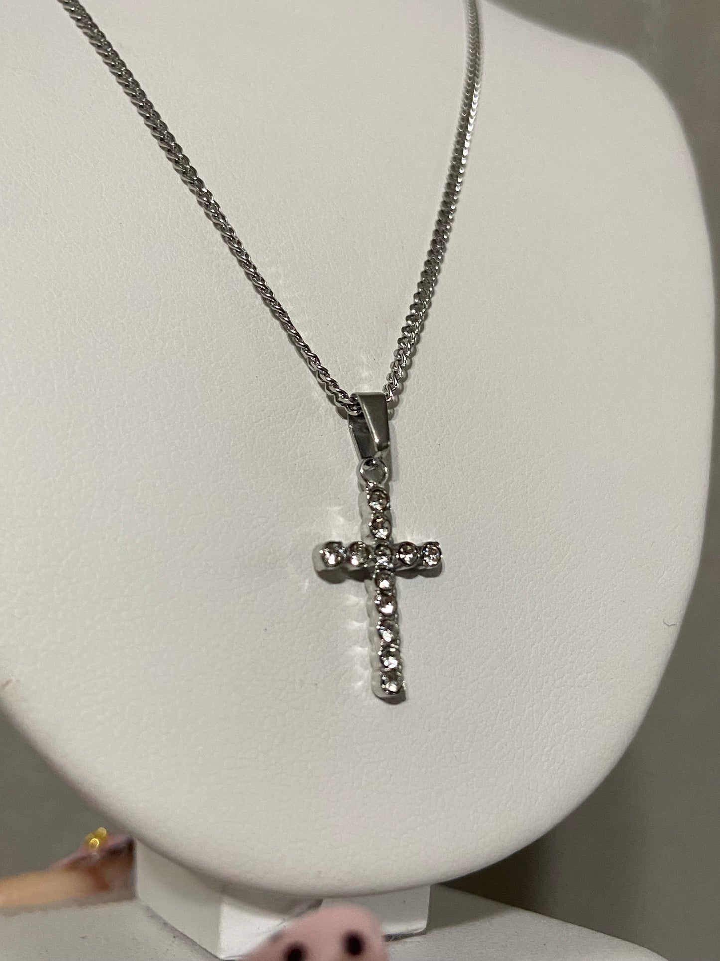 Dainty CZ Cross Stainless Steel Silver Necklace