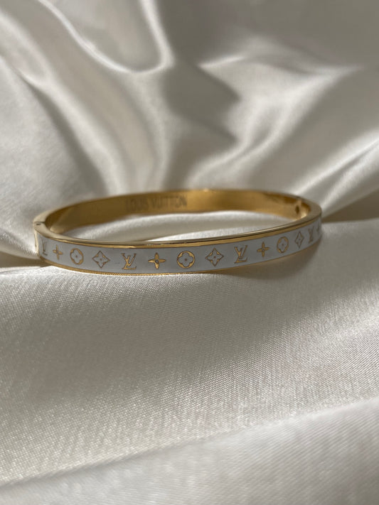 LV White Stainless Steel Gold Bangle