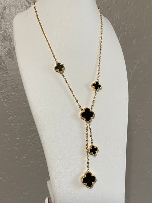 Black Clovers Stainless Steel Gold Necklace