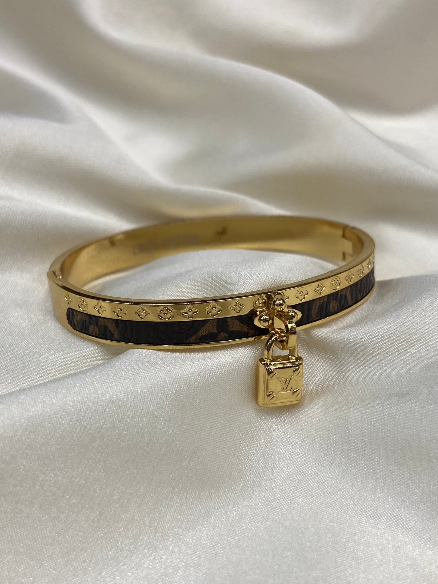 Brown LV Lock Stainless Steel Gold Bangle