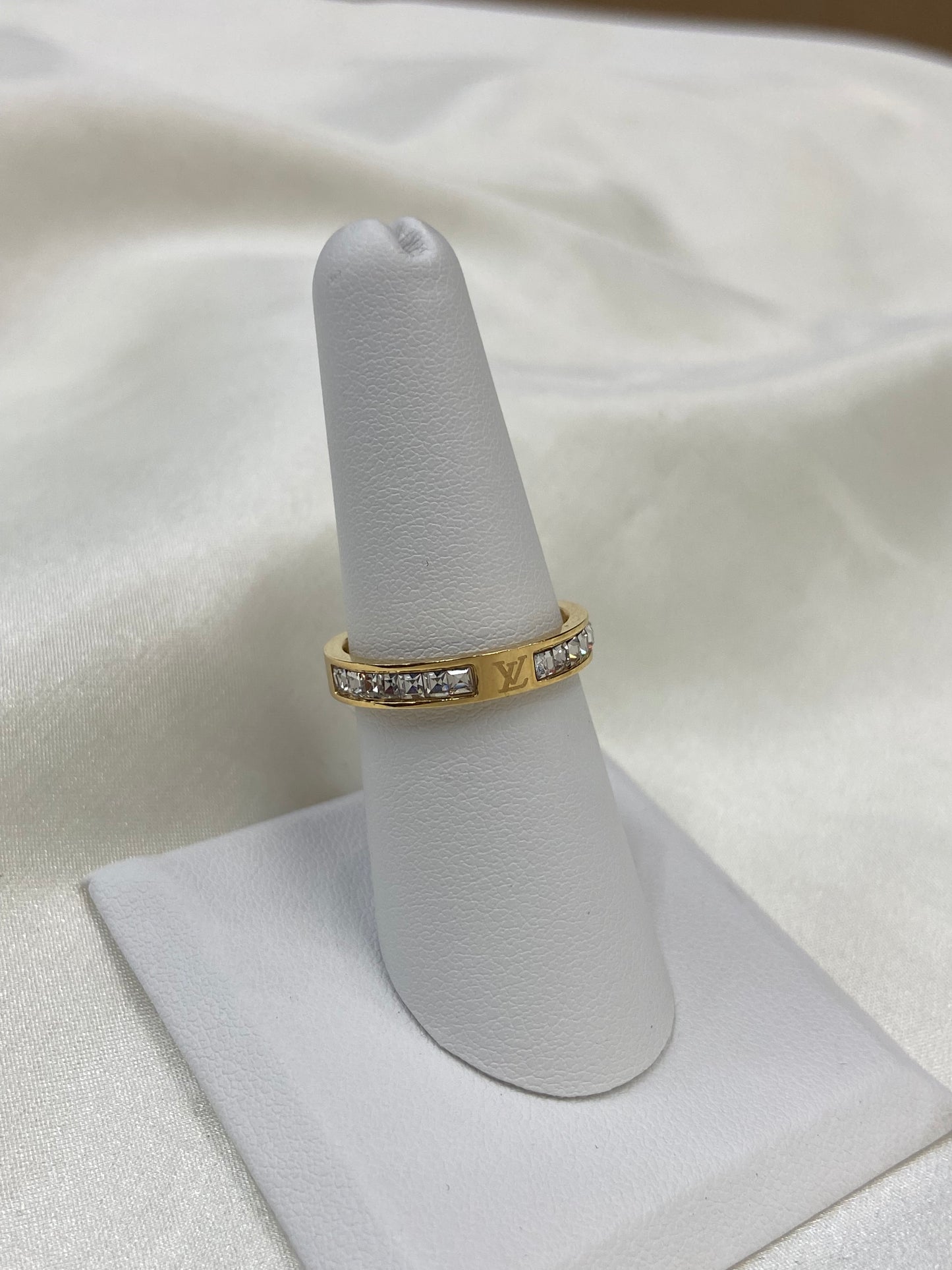 LV Thin CZ Stainless Steel Gold Ring