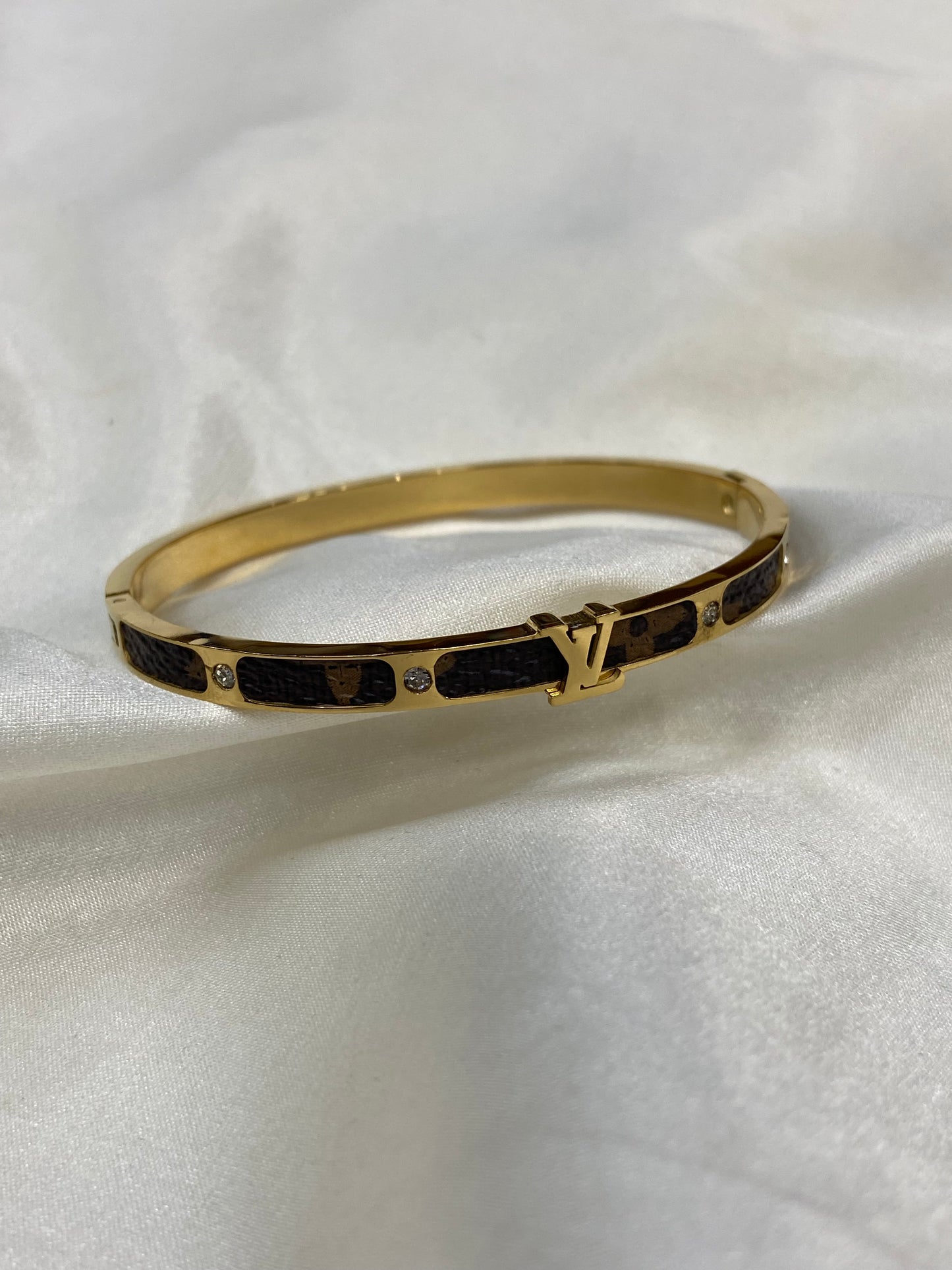 LV Thin Brown Stainless Steel Gold Bangle