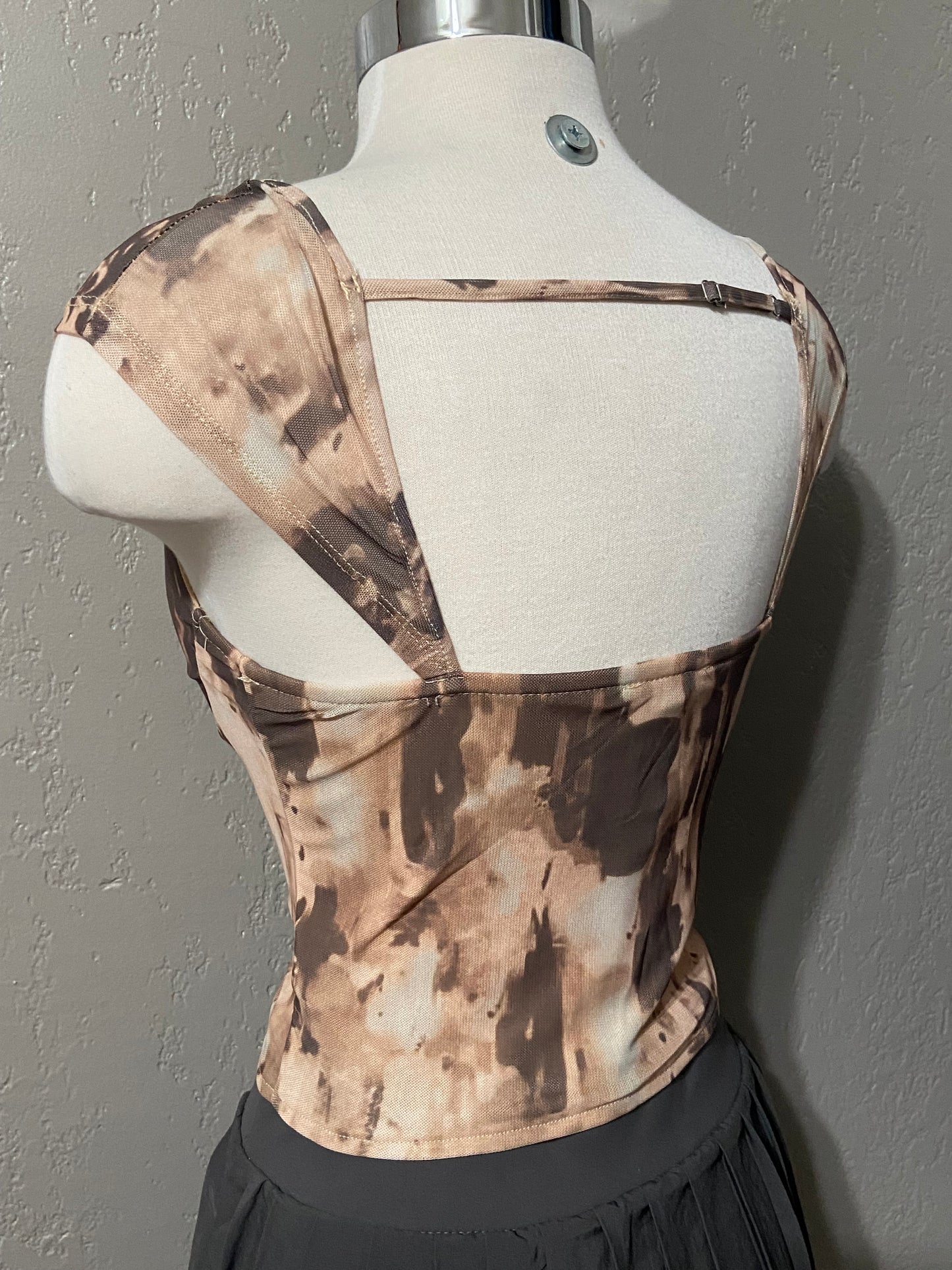 Tan Mesh Corset Tank