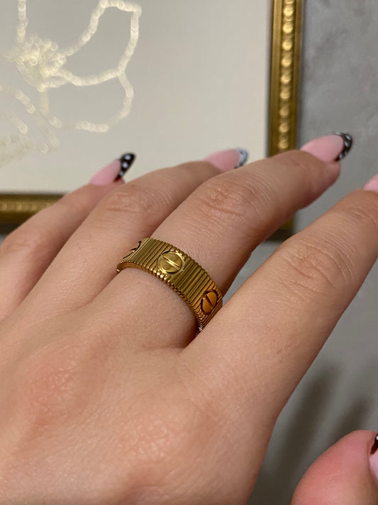 Carti Stainless Steel Striped Gold Ring