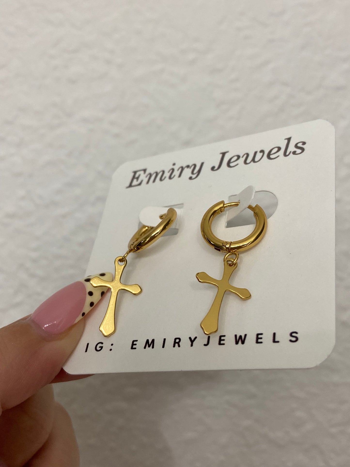 Gold Cross Stainless Steel Huggie Earrings