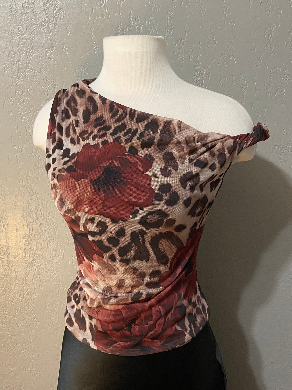 Cheetah Asymmetrical Mesh Top