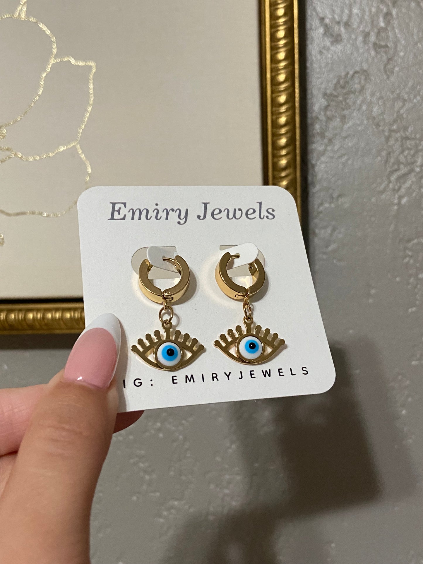 Gold Evil Eye Stainless Steel Gold Huggie Earrings