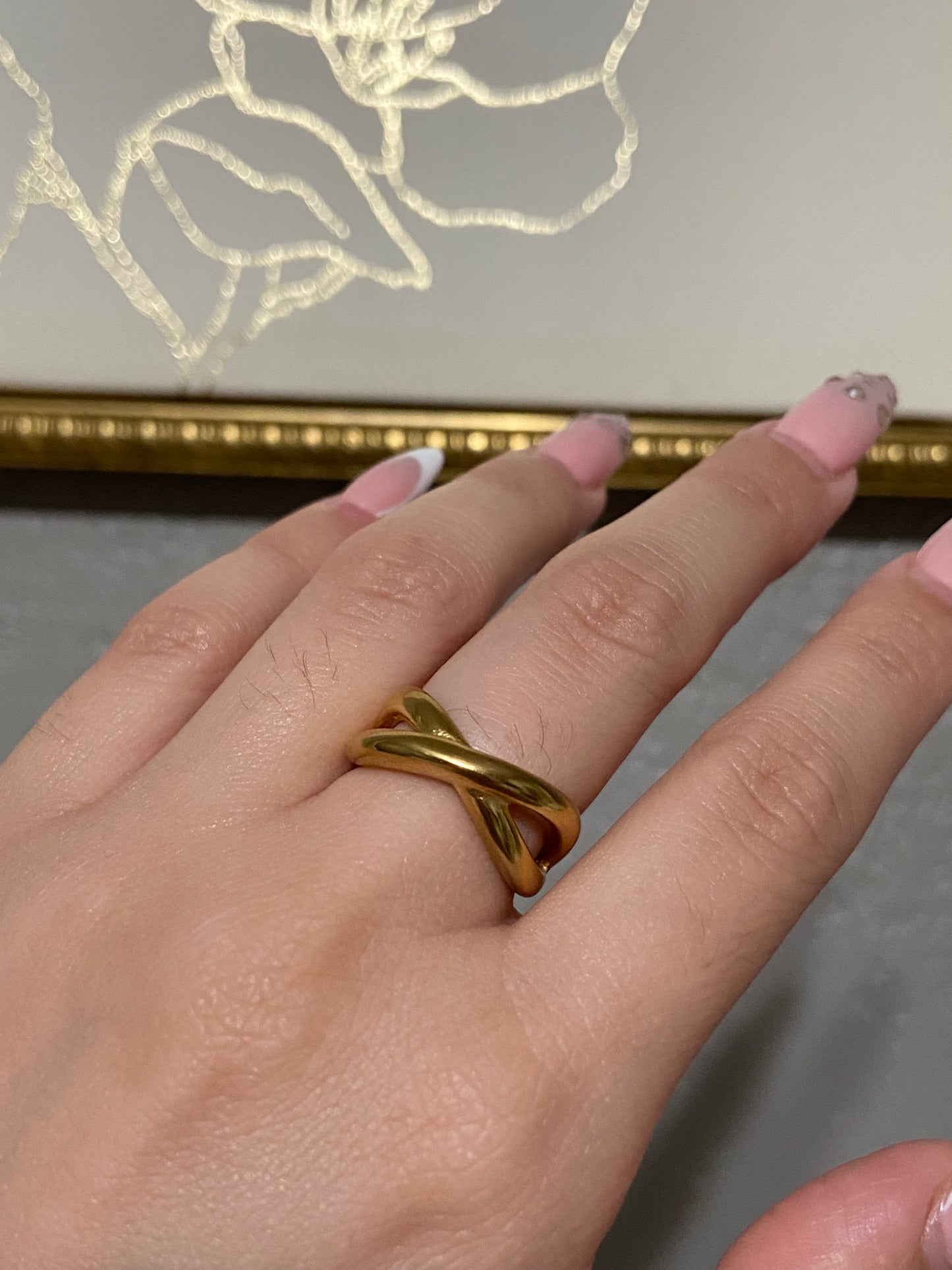 Criss Cross Stainless Steel Gold Ring