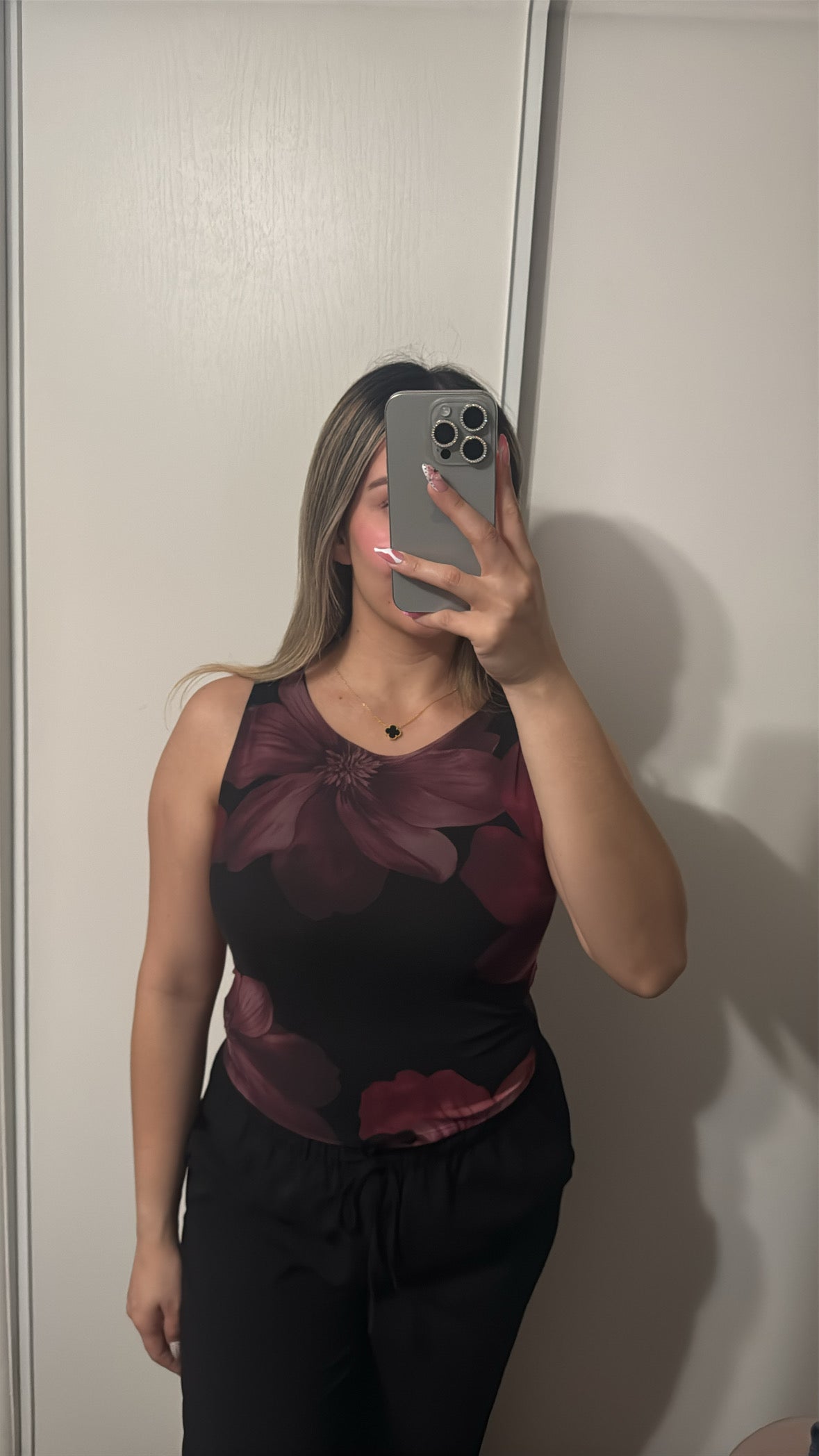 Black Mesh Floral Tank Top