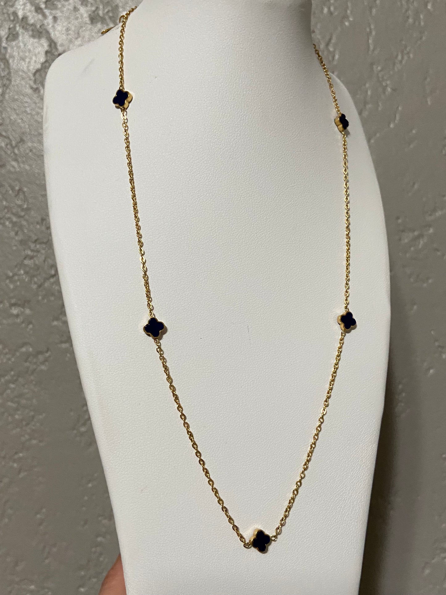 Navy Clover Stainless Steel Gold Necklace