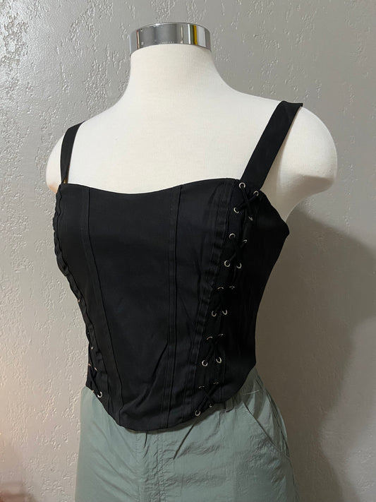 Black Lace Up Corset Tank